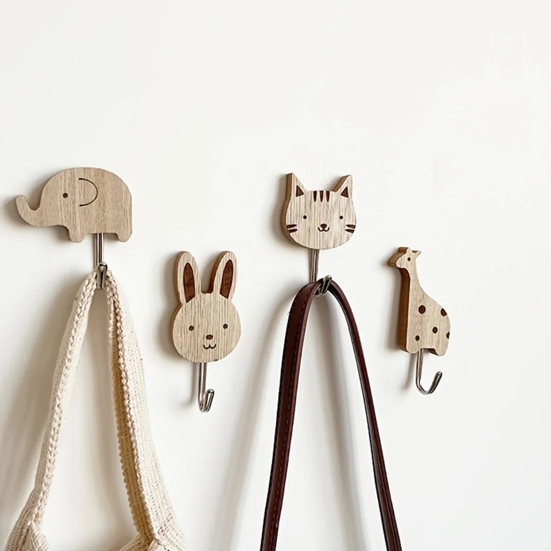 porte sacs animaux dessin animé bois naturel adhésif moderne décoration maison chambre
