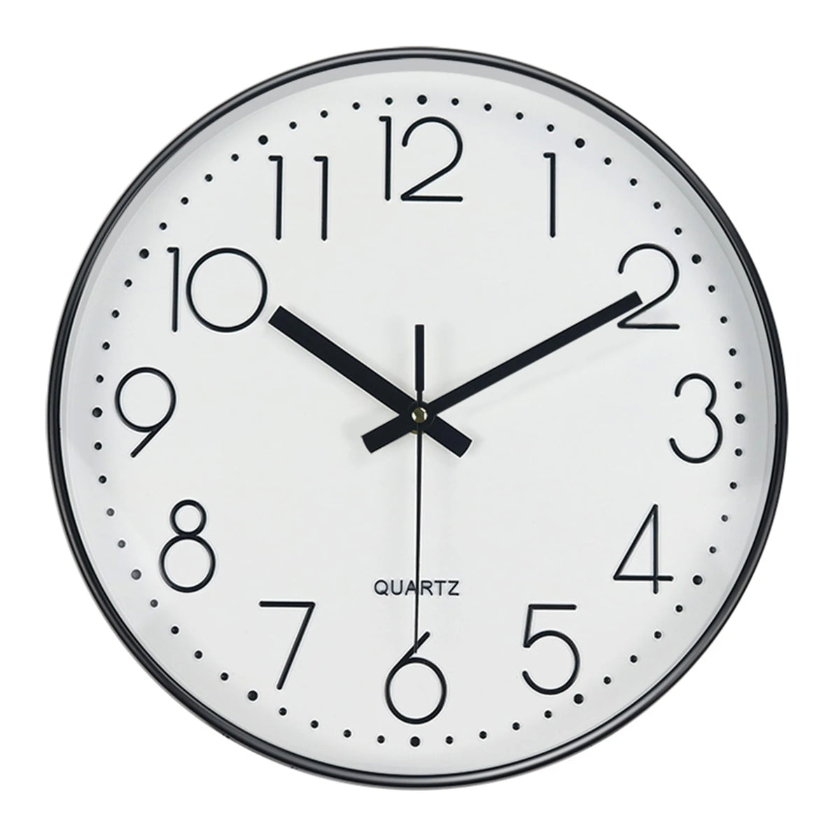 horloge murale moderne quartz aiguille cadran blanc cadre doré numeros 3d relief 10 12