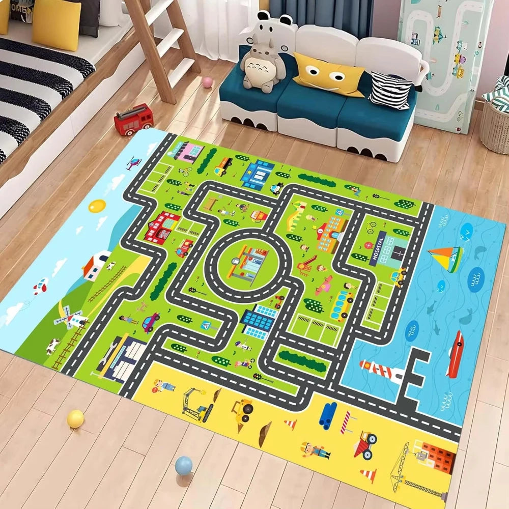 tapis jeu urbain motifs routes bâtiments enfants moderne 50x80cm 60x90cm 80x120cm 120x160cm 140x200cm