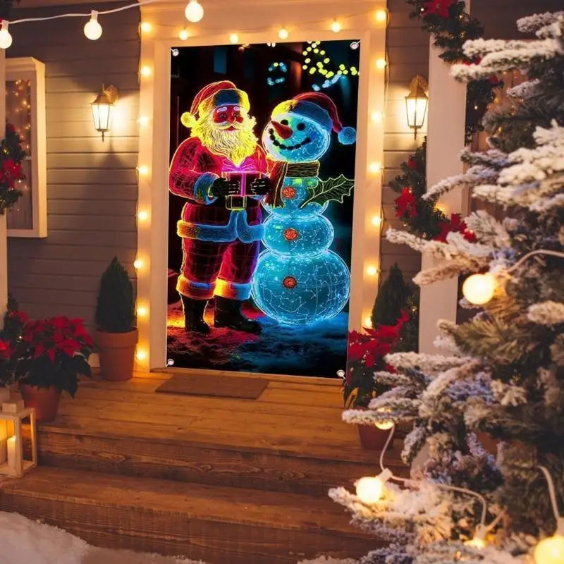 rideau lumineux festif noel motifs retro santa claus neons occlusifs festive deco exterieur
