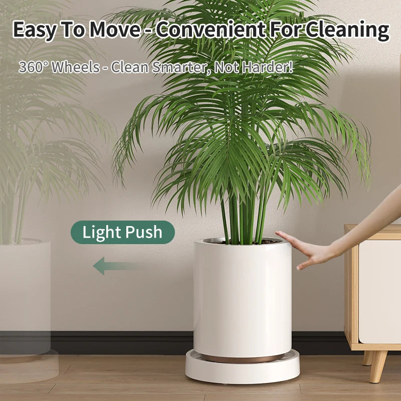 support plante rotatif blanc moderne tiroir drainage roues