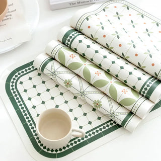napperon rectangulaire motif floral imperméable protection table élégance contemporaine vert blanc vintage