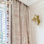 rideau rose clair vintage toile jouy classique opacité fenêtre pompons moderne