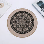 tapis table rond mandala boho chic bleu marine beige tissé imperméable résistant chaleur