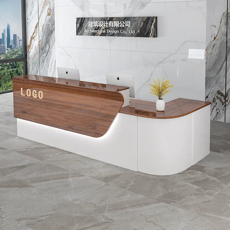 comptoir accueil moderne blanc tiroirs rangement mobilier commercial luxe minimaliste