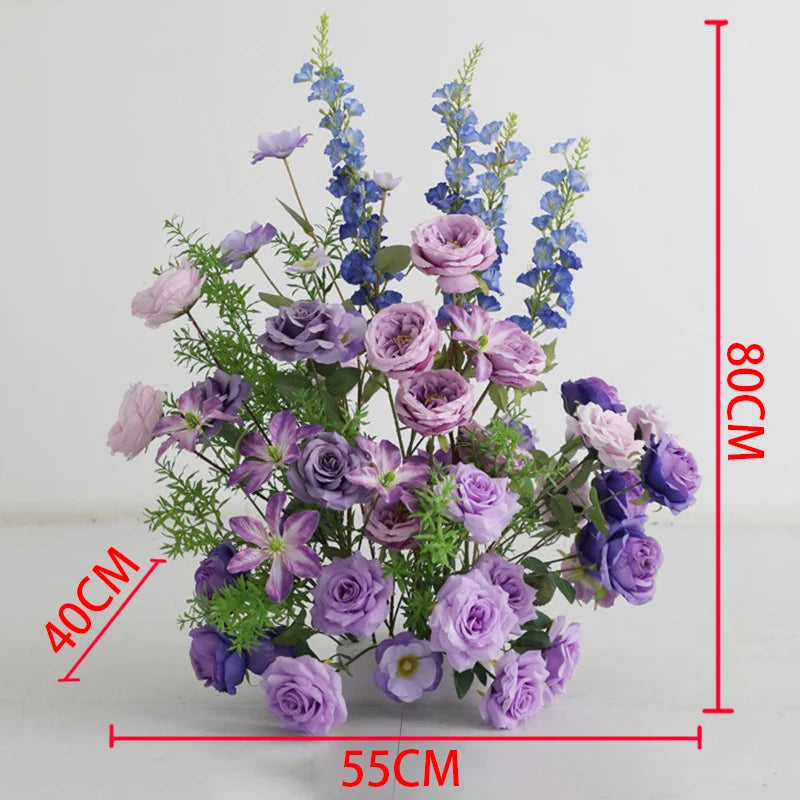 arches décoratives florales artificielles violettes roses romantiques mariageintérieur bouquets fleurs variées texturées