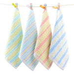 serviette coton rayée bleu clair vert rose jaune rapide absorption douce face salle bain