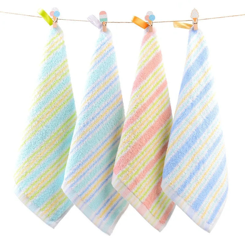 serviette coton rayée bleu clair vert rose jaune rapide absorption douce face salle bain