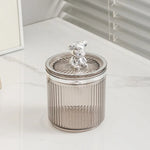 organisateur pot coton tige transparent vert gris moderne élégant rayures vertical