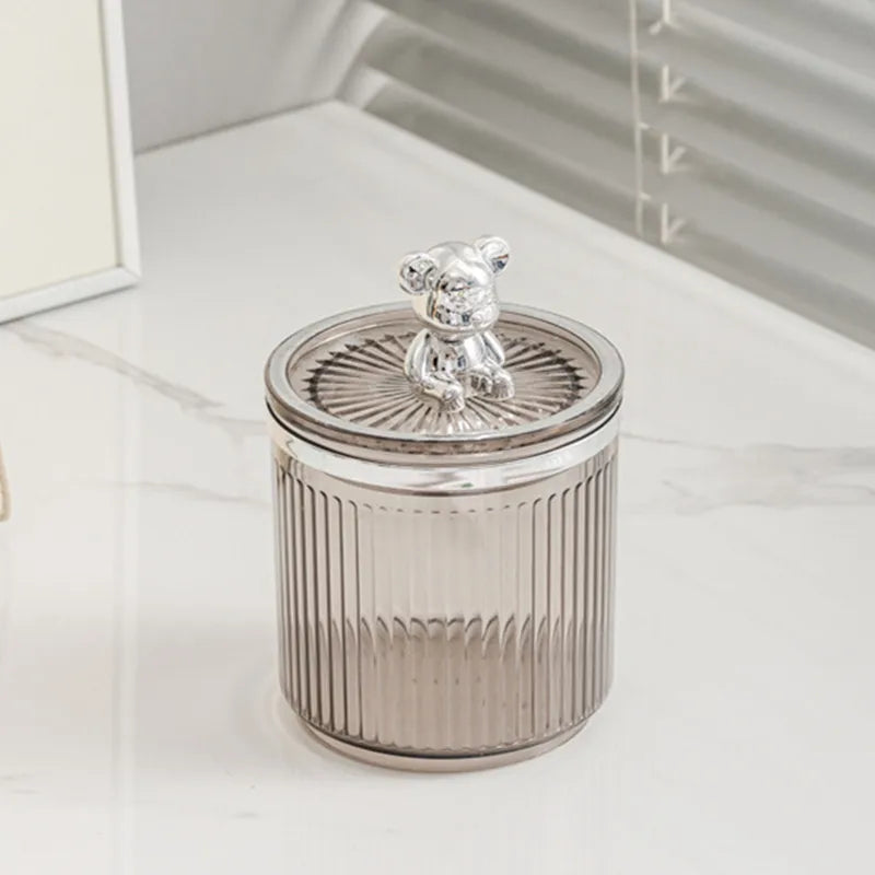 organisateur pot coton tige transparent vert gris moderne élégant rayures vertical