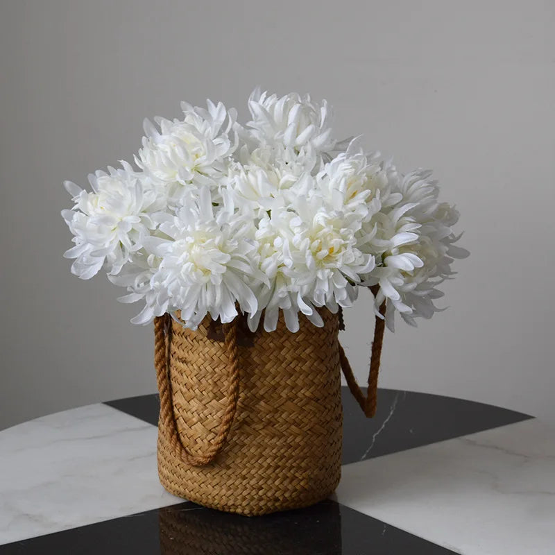 fleurs artificielles chrysanthèmes soie rouge rose bleu blanc jaune décoration intérieure mariage anniversaire minimaliste