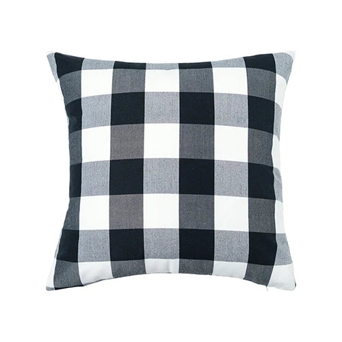 housse coussin noir blanc carreaux rayures moderne 30x50cm 45x45cm fixe décoration intérieur