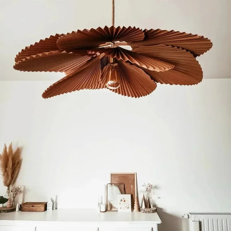 suspension lumineuse moderne feuilles plissées marron ampoule led encastrée pince suspension lumière naturelle chambre