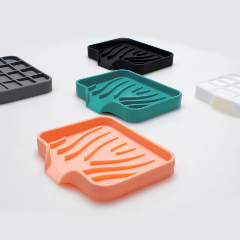 support savon silicone auto drainant adhésif moderne salle bain évier cuisine couleur unie