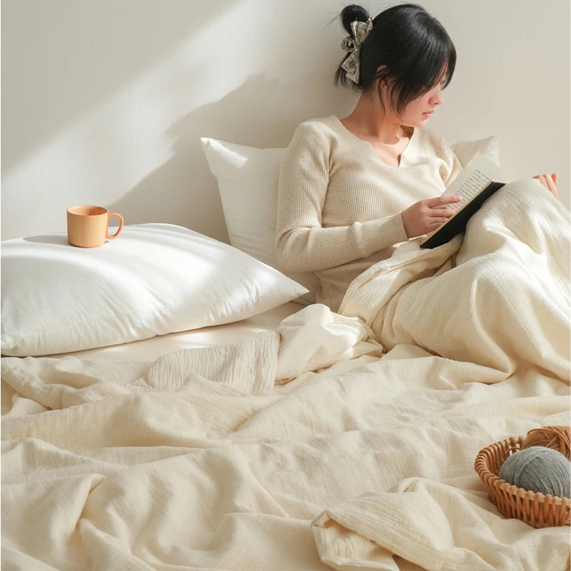 couette été coton lin texturée gaufrée plissée literie maison adultes