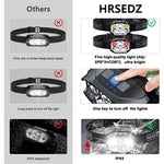 lampe frontale rechargeable noire tissu élastique texturée ceinture usb cables micro usb