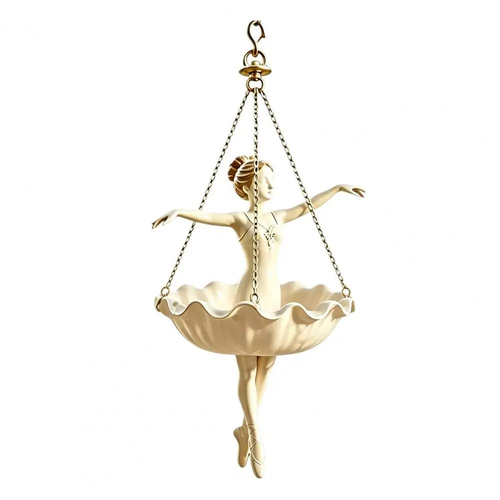 pot fleurs suspendu ballerine sculptée détails costume ondulé élégant chaîne métallique plante grimpante retombante