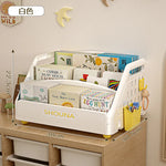 support livres blanc jaune moderne poignées compartiments livres support jouets transparent assemblage chambre enfant