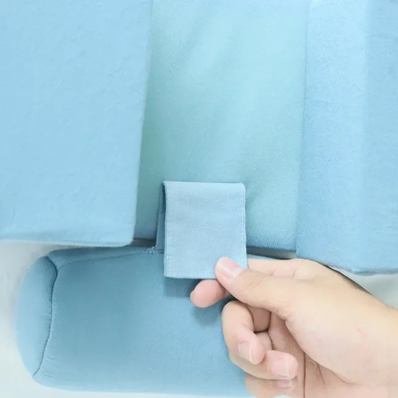 appui tête bleu clair coussins oreillers ceinture réglable poches ergonomique personnes alitées maintien position
