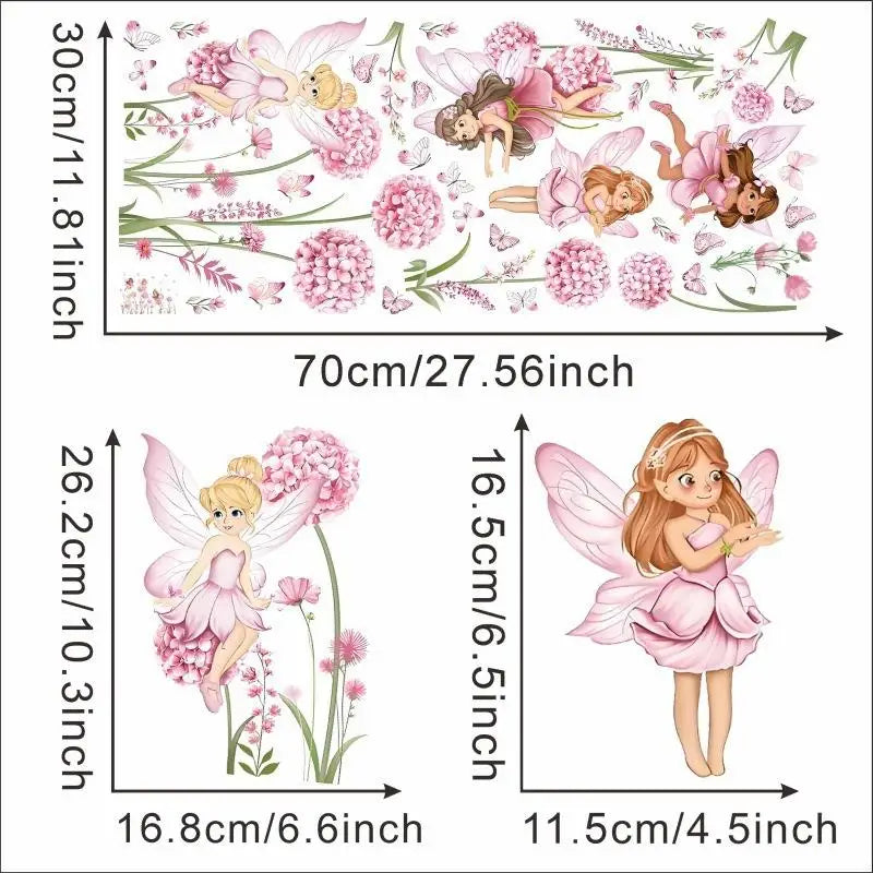 stickers muraux dessin animé rose blanc fleurs papillons fées chambre enfant décoration maison adhésifs