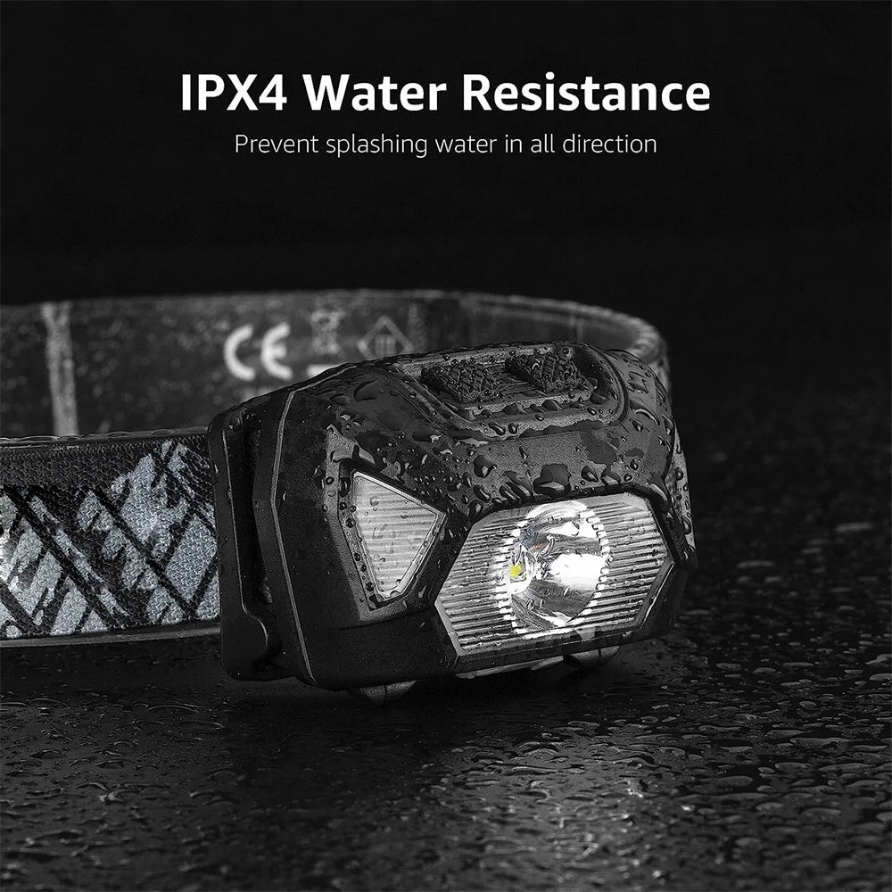 lampe frontale rechargeable led noir rouge verte pêche camouflage élastique usb recharge bandeau elastics