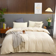 Housse de couette beige douce avec taies d'oreiller - Ensemble literie unie et simple pour chambre