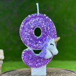bougies anniversaire forme chiffre licorne pailletées violet blanches décoratives enfants