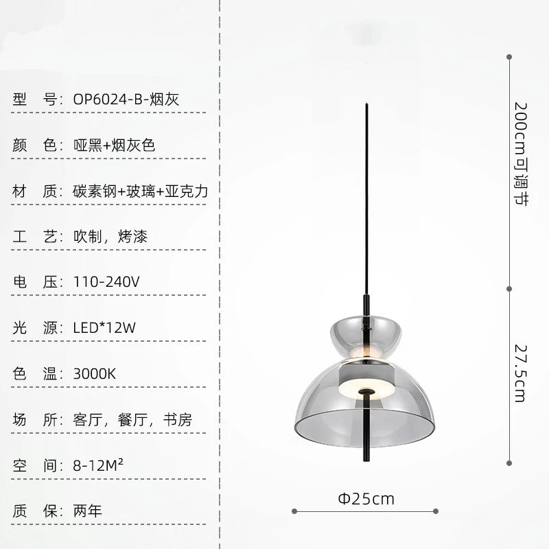 suspension lumineuse moderne transparente noir minimaliste led pendentif simple salle manger cuisine bar restaurant