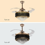 ventilateur cristal lumineux led pales rétractables noir doré moderne télécommande