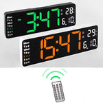 horloge murale numérique moderne noir orange vert télécommande affichage led minimaliste