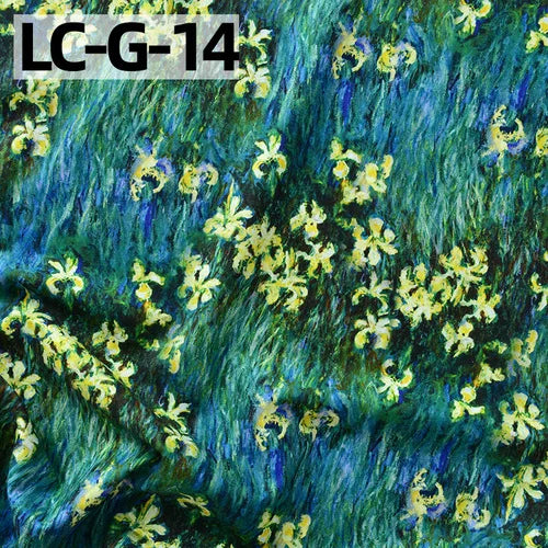 tissu imprimé coton biodegradable 145x50cm paysages fleurs abstrait impressionniste vert bleu rose