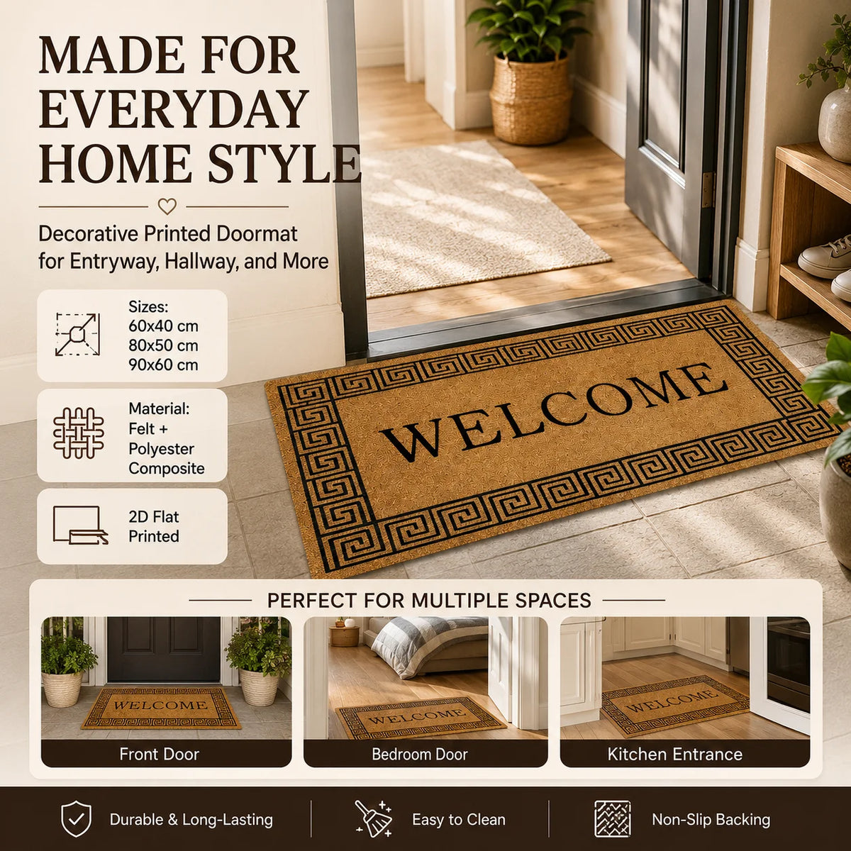 tapis d'entrée marron clair noir motif géométrique moderne imperméable couloir garage sol