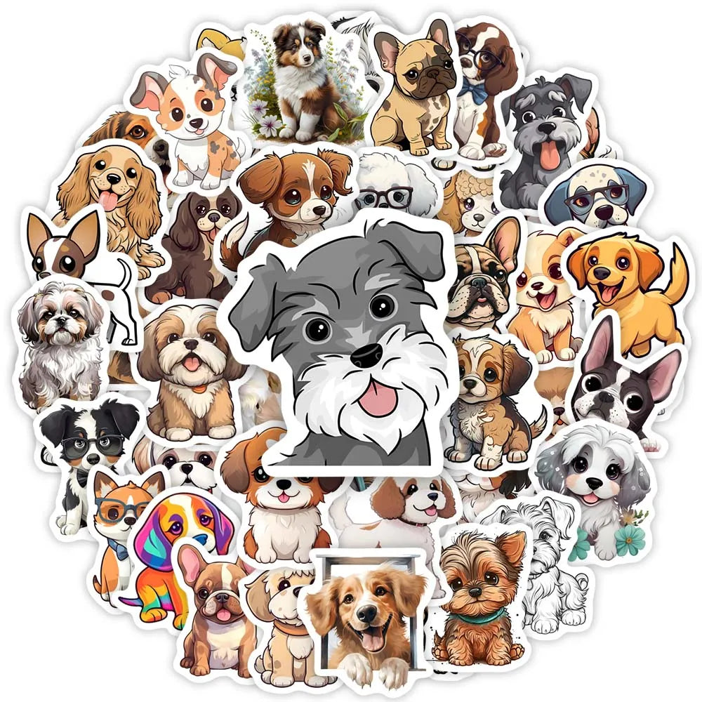 stickers animaux compagnie chien dessin animé expression variée adhésif usage unique multiple couleurs transparents