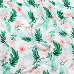 couverture bébé deux couches coton bambou motif floral moderne opacité verte blanc roseclair