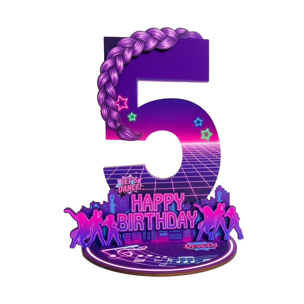 décoration anniversaire enfant années 80 disco numérotée violet rose magenta jaune