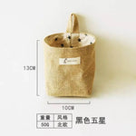 sac main moderne étoiles rayures jute beige gris rustique anneaux logo étiquette poignée