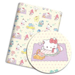 tissu coton imprimé dessins animés kawaii rose vert jaune blanc protège cahier rideau robe