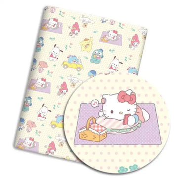 tissu coton imprimé dessins animés kawaii rose vert jaune blanc protège cahier rideau robe