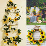 guirlande fleurs tournesol artificielles feuilles vertes extérieur décoration maison jaune noire festive naturelle