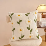 housse coussin décorative motif floral brodé moderne canapé salon lit maison blanc