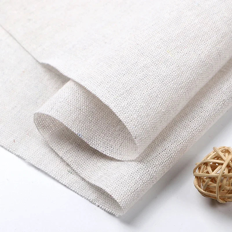 tissu lin coton 150x500cm blanc marron bricolage broderie décoration rustique naturel champêtre