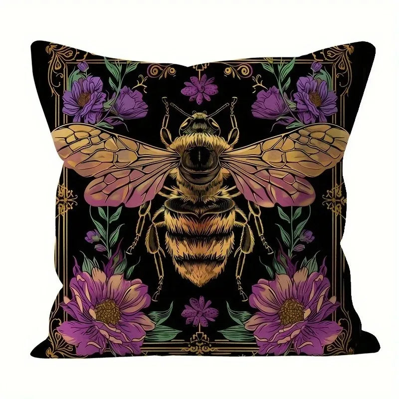 taie d'oreiller abeille vintage fleurs noir polyester lit chambre décoration maison opacité