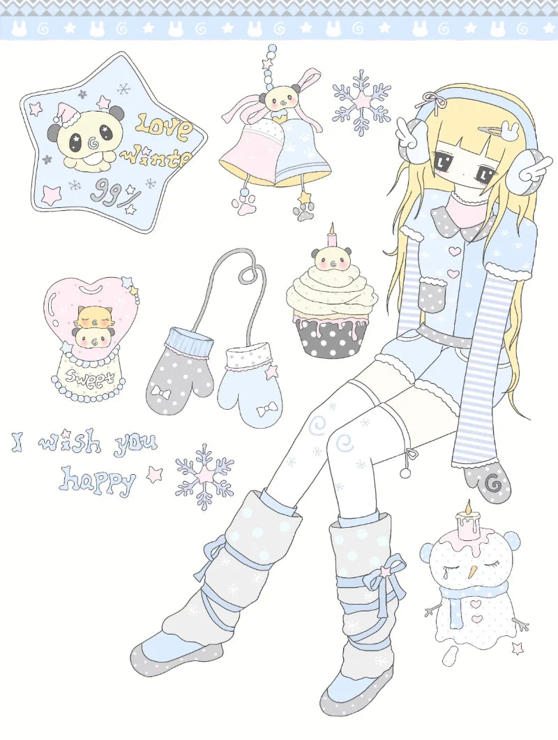stickers dessin animé filles motifs colorés personnages doux accessoires variés animes vibrant palette couleursscrição