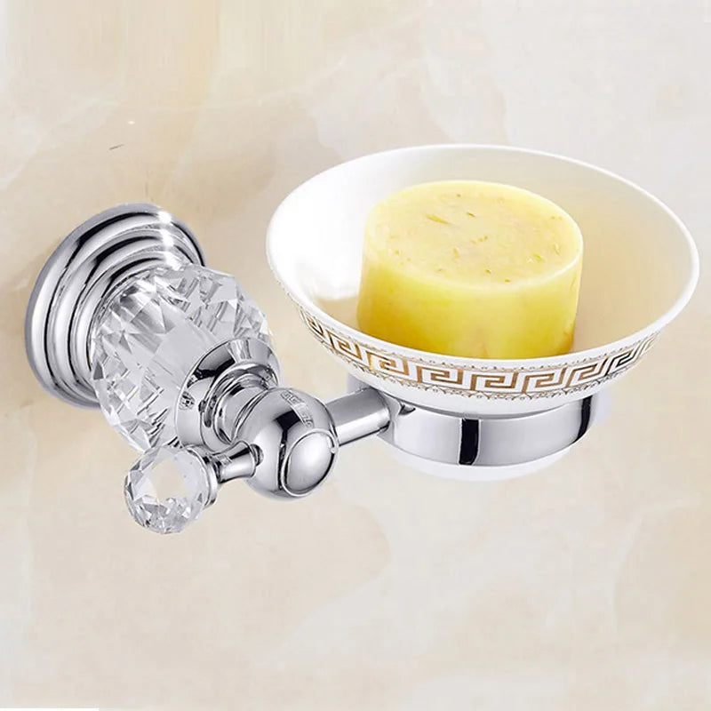 porte savon mural cristal doré acier inoxydable motifs géométriques transparent luxueux salle bain