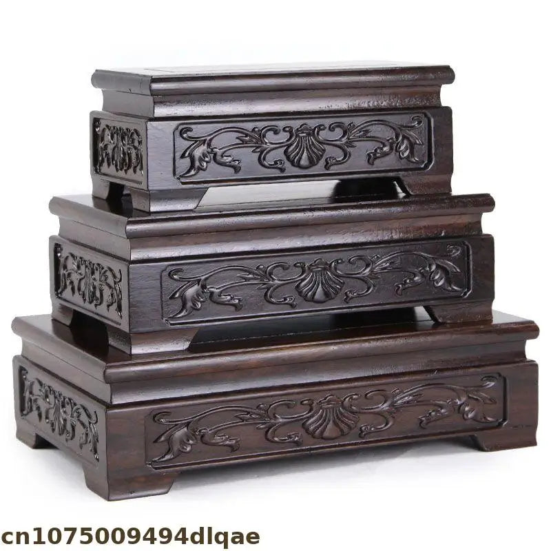 socle bois ébène miniature plateau vase théière décor traditionnel asiatique occasionnels