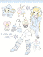 stickers dessin animé filles motifs colorés personnages doux accessoires variés animes vibrant palette couleursscrição
