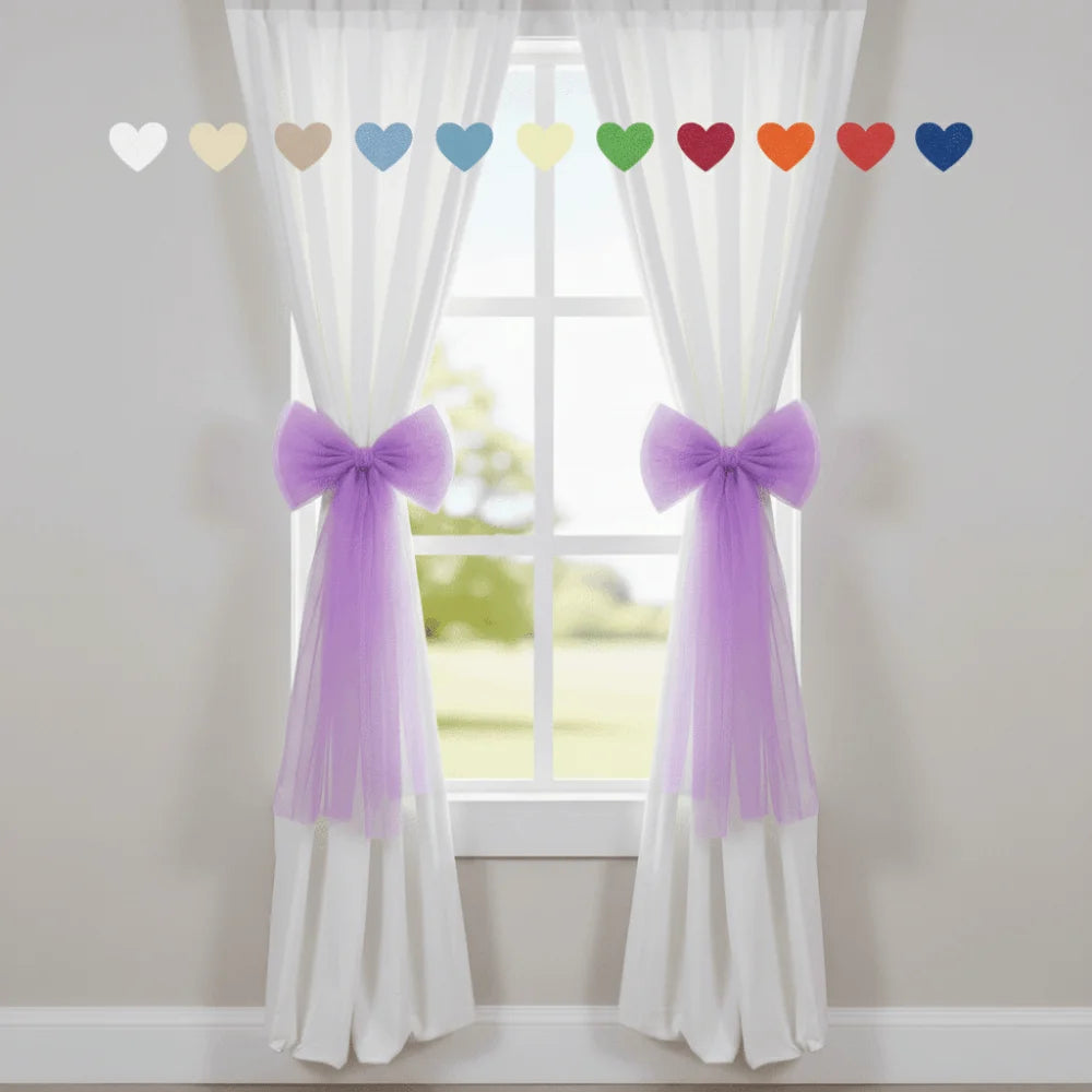 attaches rideau tulle texturé rubans décoratifs girly festif blanc violet orange bleu marine rose