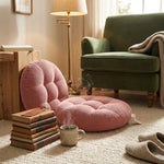 coussin chaise rond velours côtelé rose doux assise sol tabouret