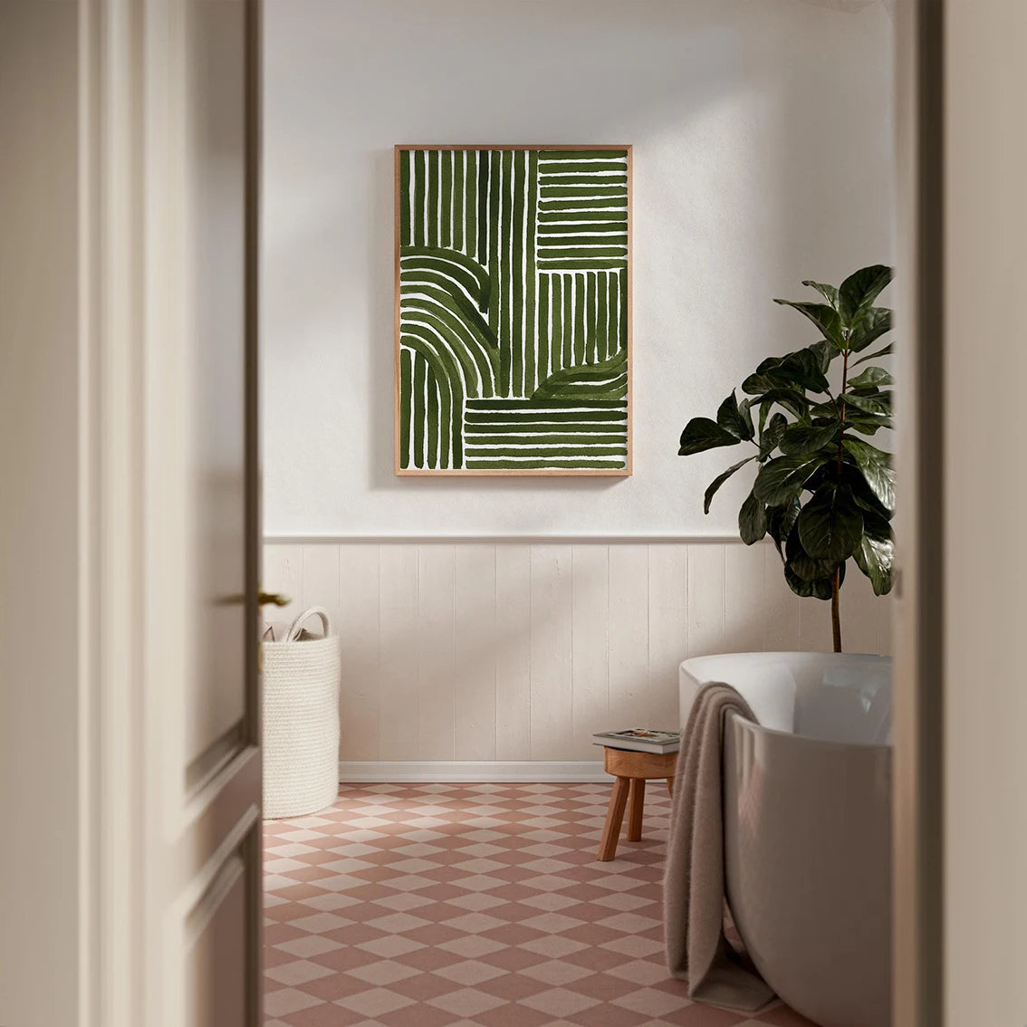 impression toile abstraite lignes vertes minimaliste moderne décoration murale botanique texture canvas