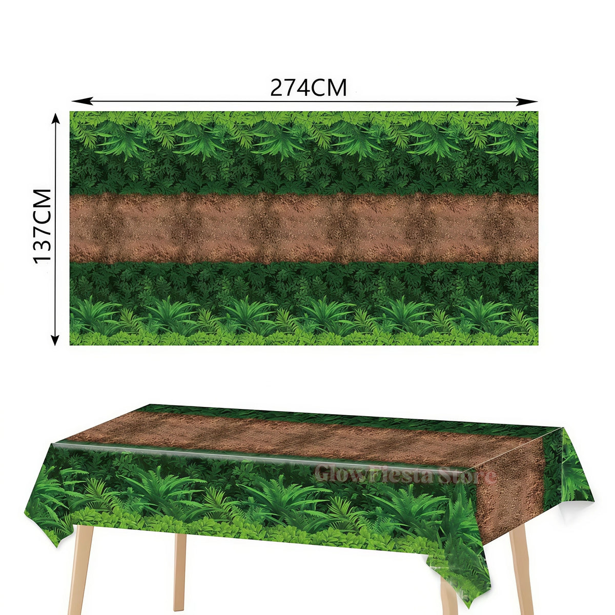 nappe plastique dinosaure motif enfant anniversaire decoration table verte marron blanc